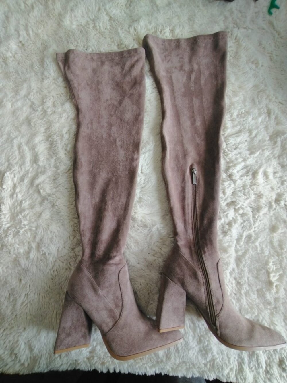 Cape Robbin Scipio Taupe Faux Suede Over The Knee Boots Triangle Block Heel -6
